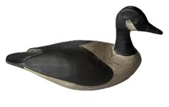 L30 Miniature Canada Goose Decoy  signed and dated Victor Berg 11/90 on bottom. Victor Vic Berg is a decoy carver from the Outer Banks of North Carolina. Original surface featuring painted eyes and slightly raised wings. Approximate measurements: ~7 ¾ long x ~ 2 ¾ wide x ~4 tall.   