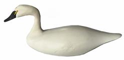 J68 Miniature white Swan - faint remnant of signature on bottom reads:  "Made by H R Jobes Jr." (Harry Robert Jobes, Jr. of Havre de Grace, MD) Approximate Measurements: 9" long x 2 1/2" wide x 3 3/4" tall  