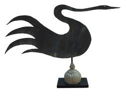 W392 Early 20th century  large sheet iron Swan Weathervane. Blacksmith made sheet iron, with supporting braces on back side  very  graphic piece, Excellent condition,  some  rust, Measurements are:. 35? long x 14? tall