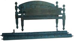 V271  Early 19th century original blue painted Rope Bed, with acron turned post, circa 1820 1830 52 1/2" wide x 76" long x 35" tall