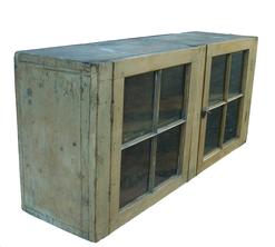 W511  19th century, Mid Atlantic( Maryland)  Hanging glass door Cupboard with old mustard paint over the original gray, the doors are mortised and pegged, the case is nailed construction, Measurement are: 42 3/4" x 12" deep x18 1/2" Tall