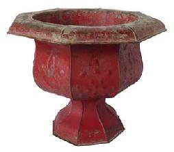 A317 Late 19th century painted tin  style planter, with old red paint, Lancaster Pennslyvania  12" wide x 12" deep x 9 1/2" tall