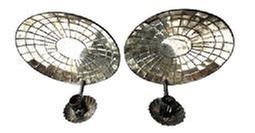 **SOLD** L308 Pair 19th century hanging tin wall sconces with round mirrored backs and fluted edge drip cups. Nicely rolled edges with secure solder joints. Measurements: Mirrored area measures 7 &frac34;� diameter. Overall height is 8 &frac34;� tall and the outer front edge of the drip cup extends 5� from the wall when hanging. 