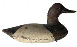 RM1025 A Canvasback drake duck decoy carved by Reynolds Family of Northeast, Maryland, circa 1920s. Wonderful folky form