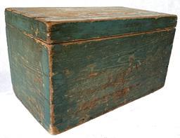 G282 19th century original blue painted Pennsylvania Dovetailed Box, nice and clean interior . original hardware