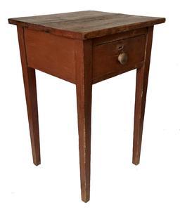 U600 Early 19th Century Maryland country one drawer Hepplewhite Stand, nail constructed drawer, two board top, circa 1830 - 1840 
