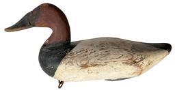 F281 Canvasback Drake decoy, carved by James A. Currier (1886 � 1971) of Havre De Grace, Maryland. Decoy was carved around 1930�s � 1940�s and retains a large portion of original paint as well as some of the second coat of paint