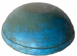 RM1404 19th Century Pennsylvania extraordinary wooden bowl in old blue paint over the original blue paint. Bowl boasts a chamfered interior lip with a distinct molded rim around the top outer edge. Image Properties