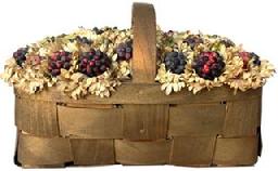G637 Original Folk Art Flower Arrangement in basket with large Blackberries attributed to folk artist, Doris Stauble (1917 - 2007)