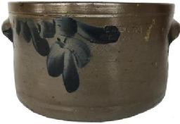 E598  Very Rare One-Gallon Stoneware cake crock with Cobalt Floral Decoration, Stamped "Washington D.C. ", circa 1860, 