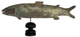 A391 Late 19th century wooden  Fish Weathervane from Cape Cod, with traces of the original paint with lead weight on the head to blance the weathervane, so it would turn with the wind