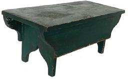 RM1310 Late 19th century original green painted stool with apron on both sides and nice cut out on ends. Circa 1880s.
