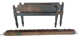 B29 19th century Pennsylvania , original dry blue painted rope Bed, block-turned posts , mortised head and footboard, ,very sturdy when set up , circa 1820 