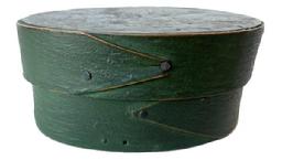F629 19th Century small green painted oval pantry box, single finger laps. in original green paint 