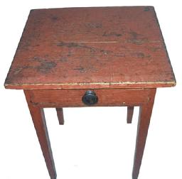 L313 19th century Hepplewhite Stand with the original red paint, dovetailed drawer, the base of the Stand is pegged, and the top is held in place with cut nails, 