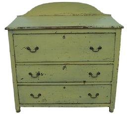 V379  19th  century Virginia  Chest with three dovetailed drawers, and original mustard paint, applied back splash, the wood is cheery secondary wood is walnut and yellow pine. Paneled end with a nice paneled back circa 1820 21 1/2" deep 39 1/4" wide  x 39" tall