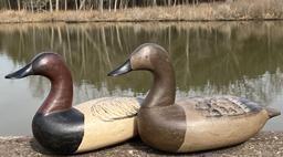 F158 A pair of high head Decoys from Havre De Grace Md . The Decoys are in original paint and perfect condition. The carver is unknown, but  He made a fine pair of decoys, they look the Barnard family decoys  ca. (1970s)