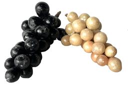 J150 Large cluster of stone fruit grapes - wooden stem. black and goldish color grapes . Approximately 10" long