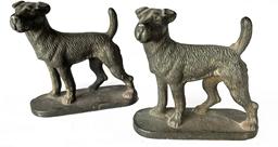 J475 Pair of small cast iron / bronze Terrier dog Bookends. Heavy. Each Measures: 4 ¾ long x 1 ¾ wide x 4 ½ tall