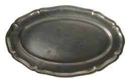 E394 Early 18th century Pewter reeded rim oval pewter platter or tray, touch mark with a Griffin and date 1710, with angel touch mark, great condition shows wear from use. Measurements 17 3/4" long x 11" wide