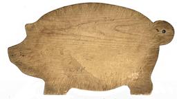 RM1475 Early 20th century Pig Cutting Board with original dry blue painted edges. Both sides show great wear from years of use. Found in Pennsylvania. Measurements:  13" long x 7 ¼" tall x ¾� thick  
