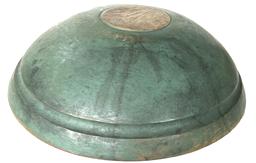 RM1409 19th century Pennsylvania original blue-green painted wooden bowl, American, mid-19th century, A lathe-turned bowl, slightly out of round, Retains an nice untouched painted surface with good patina, and old natural patina on the inside 18� diameter 5 ½� tall