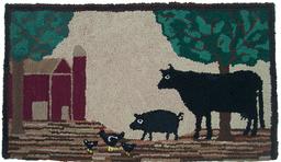 X11 Early 20th century Hooked Rug of a Farm scene, from the collection of David Miller, Lancaster Pennsylvania,