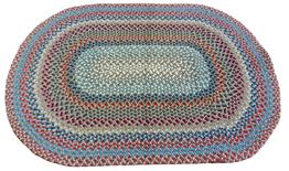 X504 19th century hand made braided Rug, with wonderful colorsof blue, red, white  good condition 42 1/2" x 61 1/2"