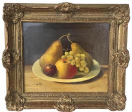 D413 Still life of Fruit Oil painting on board , very well done, sign by Artist early 20th century  14 1/4" x 16 1/4"