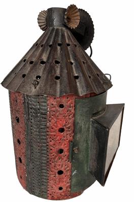 H381 Punched Tin and glass hanging lantern