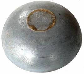 C447 19th century lathe turned wooden Bowl with the original pewter gray paint resting on a slightly raised foot. Natural patina interior. Great condition with no cracks, chips or breaks. Slightly out of round. Measurements:  14 1/2" x 15 1/4" diameter. 4" deep. 1/2" thick sides. 