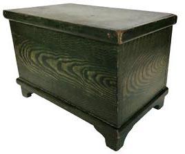 E470 19th century Green Grain Painted Miniature Blanket Chest Original 19th century Rare green grained painted blanket chest from Lancaster County, Pennsylvania. This pine and poplar blanket chest has the original applied feet and all original hardware