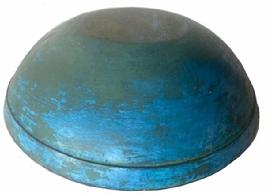 RM1404 19th Century Pennsylvania extraordinary wooden bowl in old blue paint over the original blue paint. Bowl boasts a chamfered interior lip with a distinct molded rim around the top outer edge. Out of round and very sturdy. Measurements: 11 1/4" x 12 1/4" diameter x 3 ¼� deep. 