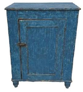 K1854 Mid-19th century York County, Pennsylvania one door cupboard with original blue painted surface and turned feet. The fully mortised door is surrounded with a crisp beaded edge and opens to reveal a clean, natural patina interior. Case is dovetailed at the bottom. Circa 1850s. The wood is pine. Great size!  Measurements: 29 &frac14;� wide x 19 &frac34;� deep x 37 &frac34;� tall.   