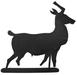 B18 Sheet metal standing stag weathervane Myerstown Pennsylvania , Early 20th century The silhouetted form with weathered surface, mounted on iron stand.