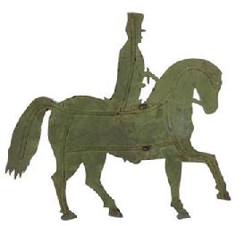 A313 19th century Horse with Rider ,sheet iron full body horse weathervane with great paint history,Presented on a iron wall mount for displaying original condition