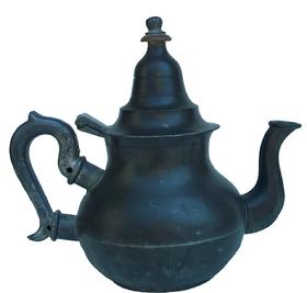 X307 Late 18th century Queen Ann pear shape pewter Tea Pot . 7.5" tall. hallmarked with crown over M