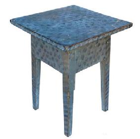 F536 Early 19th century Shenandoah Valley, Virginia Hepplewhite splay leg side table, circa 1840 with wonderful folk art decorated paint consisting of a gray background with black dots on the top, and striped legs.  The wood is white pine. One board, square head nail construction.   Measurements: 23" tall x 17" wide