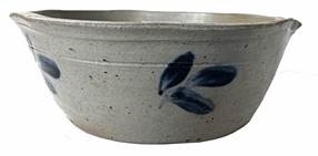 H956 19th century  Stoneware crock Milk Pan, Baltimore,Maryland  with cobalt floral sprays. Provenanve: Measurements: 9 7/8" diameter x 4" tall.