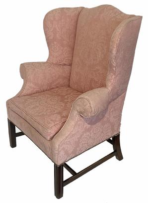H988 Rare 19th C American Chippendale Mahogany Base Molded Leg Wing Chair Circa: 1850 Upholstered Wing Chair Of Excellent Proportions. Height 45'' x Depth 26 1/2'' x Seat Height 18''