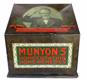 CG1 Rare Antique Munyon ' S Homeopathic Home Remedies General Store Counter Display,The American Art Works of Coshocton, Ohio produced this Munyon Home Remedy Company counter display case during the early 20th century.
