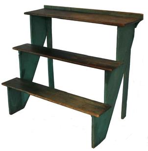 B110 19th century Plant Stand with beautiful original green paint softwood, cut-nail construction having three tiered shelves and retaining the original painted surface, circa 186