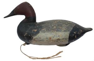 C72 Early Canvasback Drake made by John Graham, Charleston Maryland, Mr Graham was born 1822 - 1912 . This decoy is in good condition in old working repaint circa 1870's 