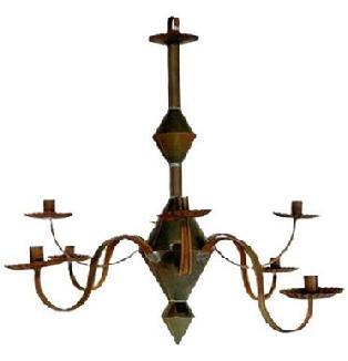 F153 Pennsylvania handmade tin Chandelier with eight arms and is not electrified. Crimped edged drip pans and nicely rolled edges and secure solder joints throughout. Measurements are: 29 ½ diameter x 26" tall