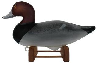 D22 Charlie Joiner redhead decoy, signed and dated 2008, this decoy is # 6 out of 25 carved for Madison Mithell Endowment Trust, March 14 2008 come with matching stand with brass plate ment condition