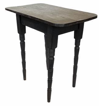 G644 Mid 19th century Cherokee County, North Carolina diminutive side table with a one board top, unique turned tapered legs which splay slightly