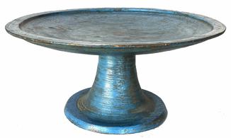 *SOLD* RM1422 � Great, original blue painted wooden compote featuring a large, one-piece wooden tray resting on nice, simple turnings. Measurements: 14 1/2� diameter x 7 ¼� tall   