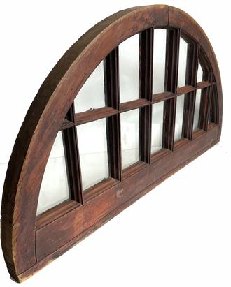 *SOLD* G595 Architectural arched dome top 12 lite transom window sash. Weathered surface - retaining original red paint on one side and traces of old black paint on the other side. Primarily mortised and pegged construction. Measurements: 38 1/4" wide x 19 1/2" deep x 1 3/4" deep