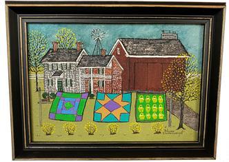 G167 20th Century Pennsylvania Dutch Folk Artist "Dolores Hackenberger" best known for her Naive style Amish and farm scene paintings. Original signed oil painting on canvas.. Signed lower right This is a fine example of her work