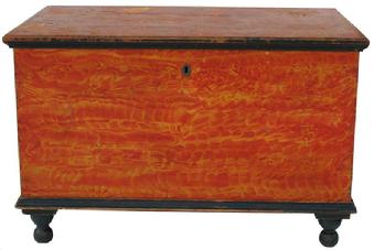 V12 Early 19th century Lancaster Pennsylvania vibrant painted Blanket Chest, signed Neil Baster, Lancaster six board chest 